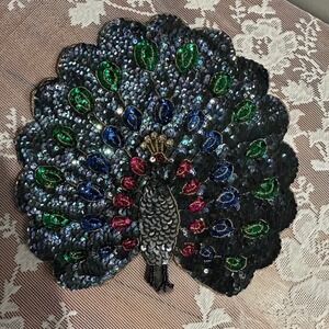 Unbranded Peacock Sequin Patch Large Multicolor Excellent Embroidered Applique